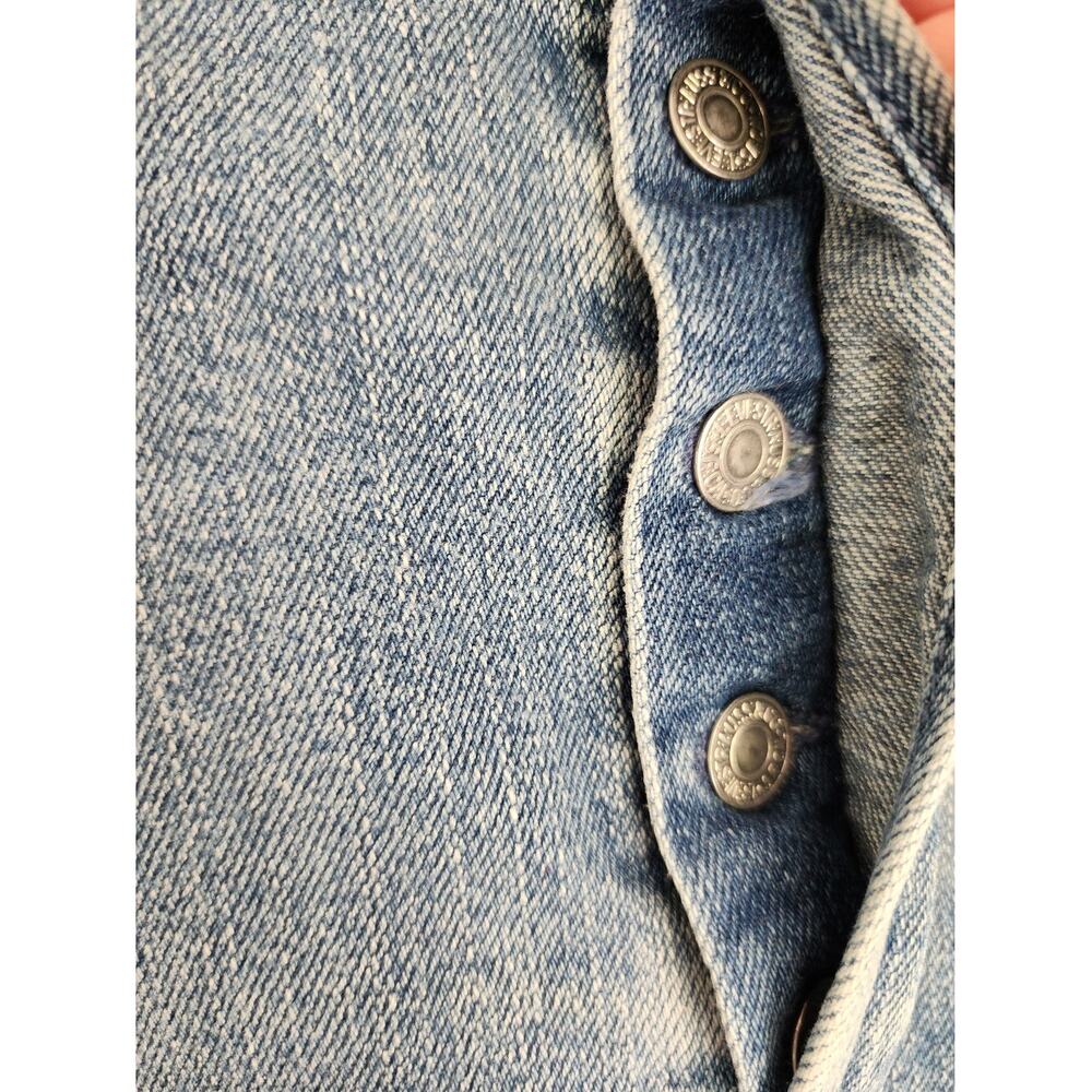 Vintage Y2K Levi's Size 11 Jr Blue Denim Long Button Fly A-Line Raw Hem Skirt - Picture 4 of 8